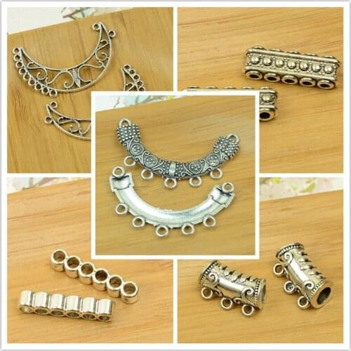 Moon/elbow/long tube/strip/bend shape connector multiple holes bead pendant jewelry accessories findings antique silver vintage