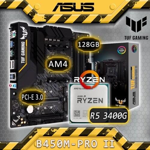 AM4 Asus TUF GAMING B450M-PRO II Motherboard With AMD Ryzen 5 3400G Gaming Motherboard Combo AMD Ryzen 3400G B450 Placa-mãe AM4