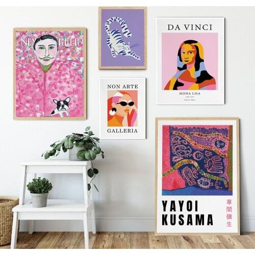 Mona Lisa Pop Fashion Art Print Vintage Yayoi Kusama Canvas Poster Minimal Abstract Cat Wall Pictures New Yorker Magazine Decor