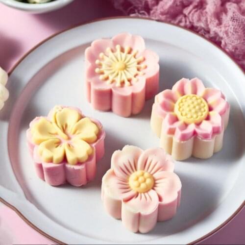 Mooncake Mold 4pcs 3D Cherry Sakura Stamps Barrel Hand Press Moon Cake Pastry 27RE