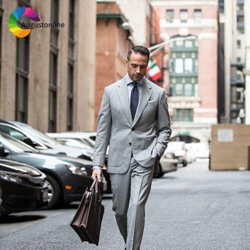 2019 New Arrival Business Grey Men Suits Wedding Suits Regular Fit Groom Tuxedo Pants Custom Made Best Man Blazer Jacket 2Piece