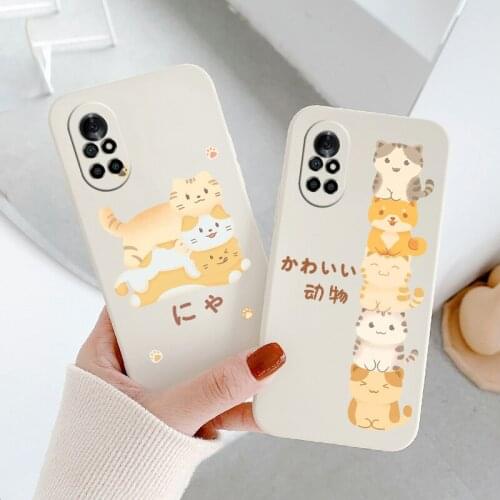 Wacky Cartoon Cat Phone Case For Huawei Nova8 8Pro 8SE Nova 7 7Pro 7SE 6 6se 5 5Pro 5Z 5I 5Ipro 5T 4 4E Liquid Silicone Cover