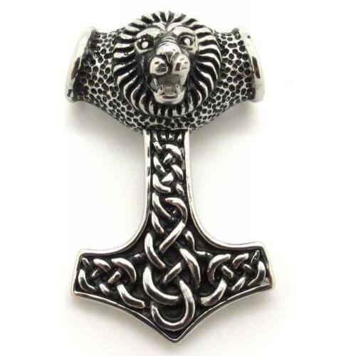 Best Price Punk Huge Thors Hammer 316L Stainless Steel Lifelike Cool Lion Pendant Jewelry New Arrival