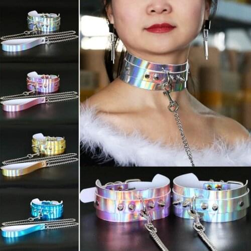 PU Leather Long Harness Choker Necklace Gift for Women 2021 BDSM Choker Rivets Metal Laser Collar Chocker Fashion Jewelry