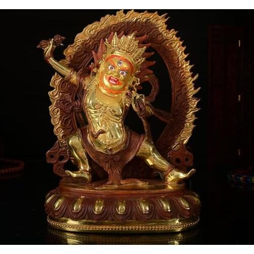 Wholesale Buddha 25CM HOME Talisman efficacious Protection Tibetan Buddhism KAIGUANG Vajrapani gold-plated buddha figure statue