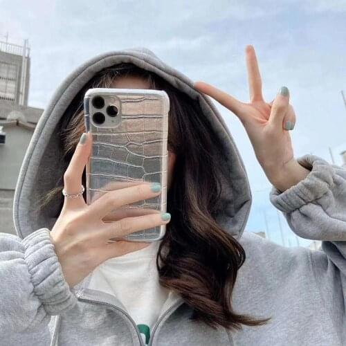 Luxury PU Leather Crocodile Pattern Phone Case For iphone 11 12 Pro Max 12 Mini XR XS Max X 7 8 plus Silver Back Cover Case Capa