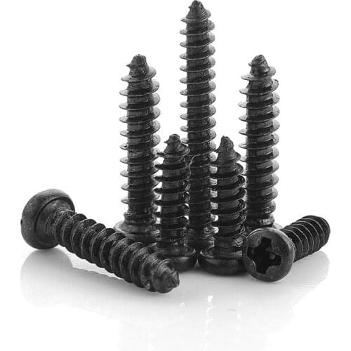 100PCS M3.5 PA iron plated black m3 cross groove round head pan head self-acting screw M3.5 | M4 black self-tapping nail