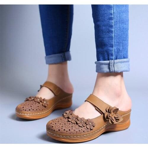 LIHUAMAO Outdoor beach gladiator sandals womens hole shoes slip on wedges platform casual comfortbale ladies Mules shoes