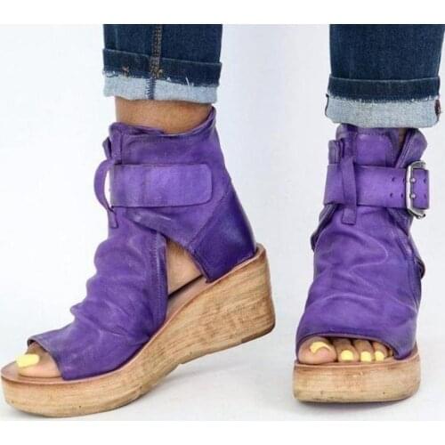 Women Sandals Shoes 2021 Summer Retro Peep Toe Platform Sandals PU Leather Zipper Thick Bottom Women Shoes Ladies Sandals