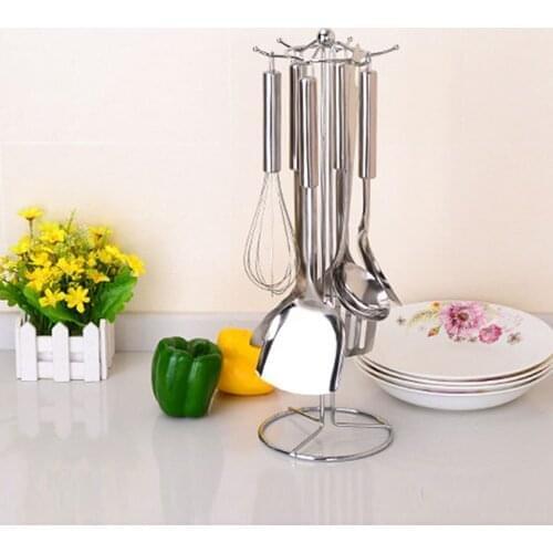 Silver Utensil Rack Multifunctional 6 Hooks Utensil Hanger Flatware Holder Kitchen Tool Dipper Turner Iron Kitchen Accessories