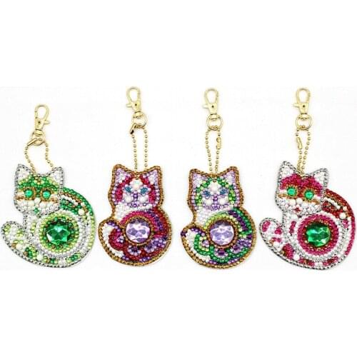 Shirliben Diamond Painting Keychaisn Cat Full Round Special Diamonds With Frame Custom Rhinestone 5pcs Carton Gift YSK050