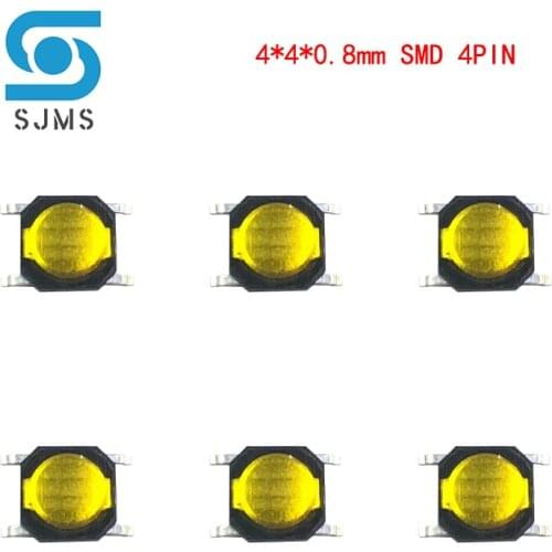 SJMS 100PCS Ultra thin Tactile Push Button Switch 4x4x0.8 Micro Switch 4*4*0.8 mm SMT SMD Membrane mini Tact Switch