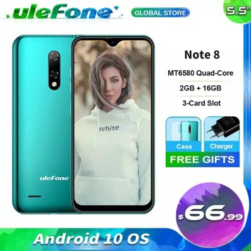Ulefone Note 8 Smartphone Android 10 Waterdrop Screen Quad Core 2GB+16GB 5.5-inch Face Recognition 5MP Camera