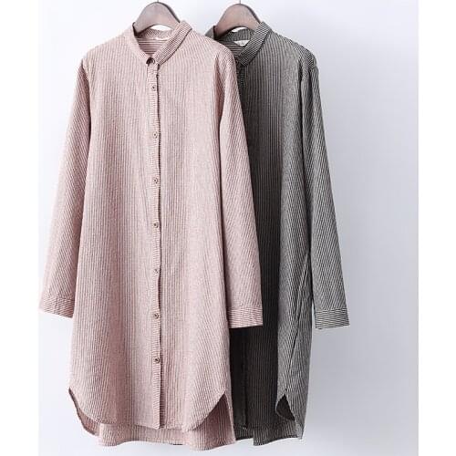 Spring womens fashion mid-length vertical striped windbreaker women loose thin shirt shirt thin striped thin coat wild