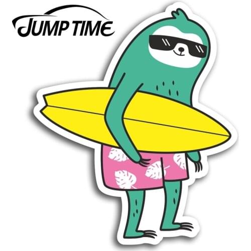 Jump Time Funny Surfing Sloth Vinyl Stickers Surf Sticker Laptop Luggage Car Assessoires Window Decals Car Wrap DIY