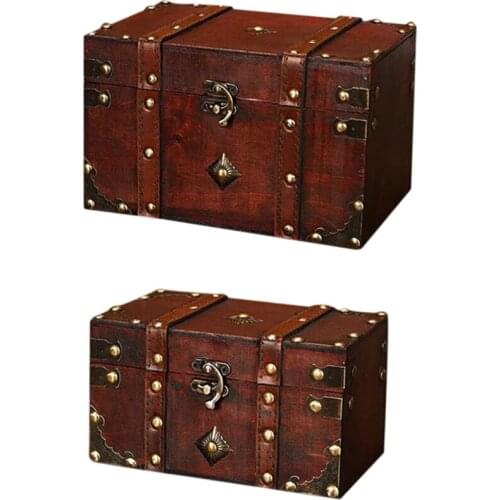 Retro Treasure Chest Vintage Wooden Storage Box Antique Style Jewelry Organizer for Jewelry Box Trinket Box