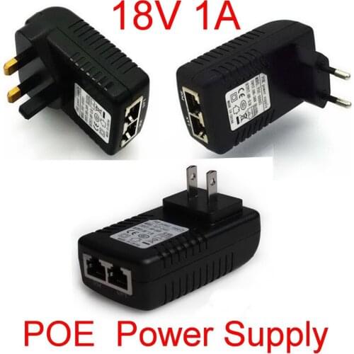 High Quality 100pcs DC 18V 1A Wall Plug POE Injector Ethernet Adapter IP Phone / Camera Power Supply DHL Free shipping