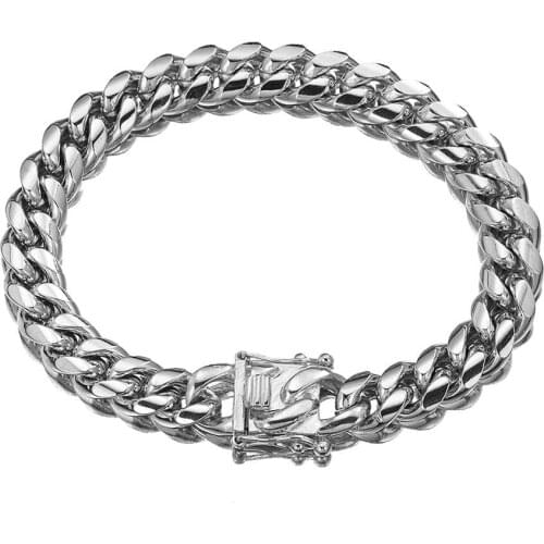 12mm Top Quality Metal Stainless Steel Silver Color Miami Cuban Curb Link Chain Jewelry Men/Womens Bracelet Bangle New Wristband
