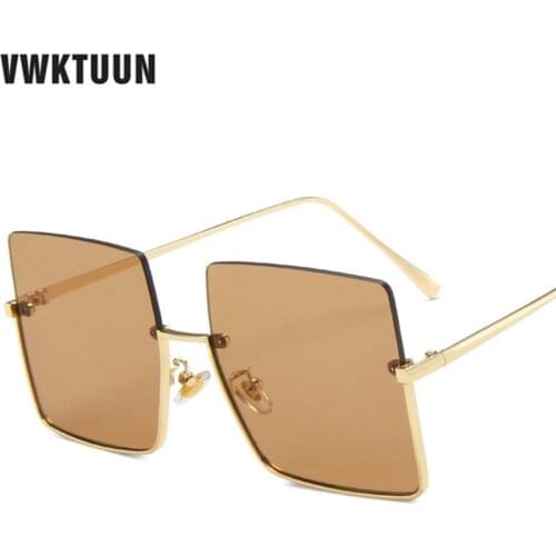VWKTUUN Big Women Sunglasses Square Shades UV400 Half Frame Glasses Metal Frame Eyewear Vintage Oculos Feminino Driving