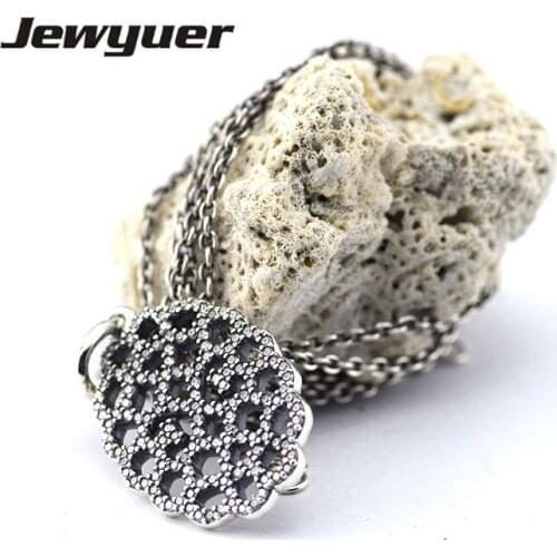 Silver Shimmering Lace Pendant Necklaces for Women 925 Sterling Silver link chain Necklace Women Fine Jewelry Jewyuer NC005
