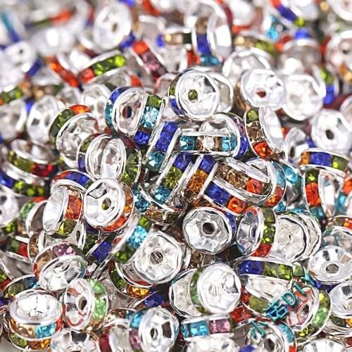 100pcs 8 Mm Rhinestone Rondelle Crystal Round Loose Spacer Beads for Jewelry Making DIY Bracelet Necklace Accessories Material