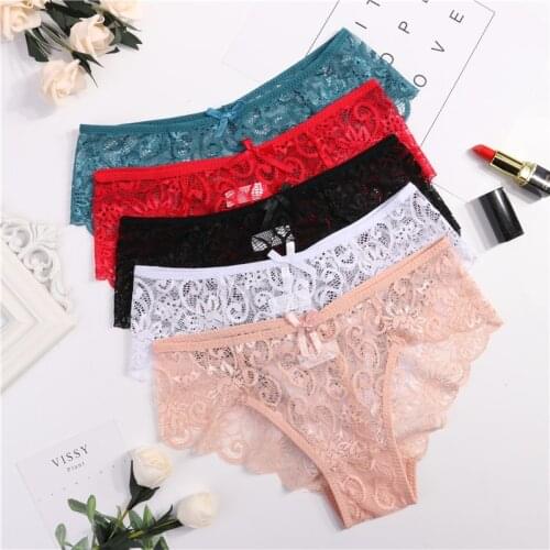 3pcs/Pack! Sexy Women Lace Panties Underwear Lace Briefs S M L XL Transparent Floral Bow Soft Lingerie