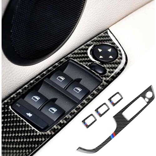 4PCS Carbon Fiber Door Window Switch Trims Cover M Performance For BMW 3 E90 E92 E93 Door Window Switch Cover Accessories