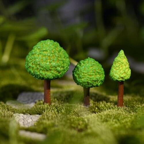 9PCS Simulation Green Tree Fairy Garden Figurines Miniature Resin Crafts Ornament Cake Keys Decoration Crafts Home Decor