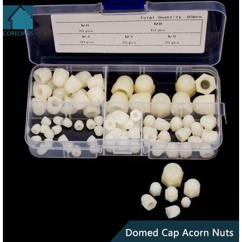 90pcs Nylon Hexagon Domed Cap Acorn Nuts M3 M4 M5 M6 M8 White Black Ball Head Nut Plastic Round Head Hex Nuts