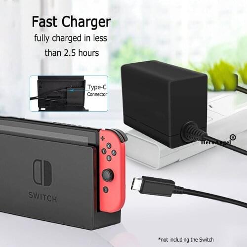 Fast Charging Adapter for Nintendo Switch AC Adapter Charger Support NS Game Console/ TV Dock TypeC Power Supply for Switch lite