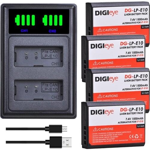 4x LP-E10 LP E10 Camera Battery + LED Dual Charger Type C for Canon EOS 1100D 1200D 1300D Kiss X50 Kiss X70 Rebel T3 T5 T6 T7
