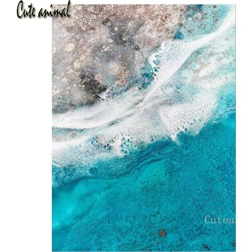 DIY 5D Diamond Painting Blue ocean coastal sea beach landscape Diamond Embroidery Picture Of Rhinestones Diamond Mosaic art gift