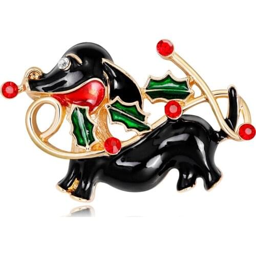 Gold-tone black enamel poodle Dog breastpin lovely rhinestone Dachshund Pet Brooch