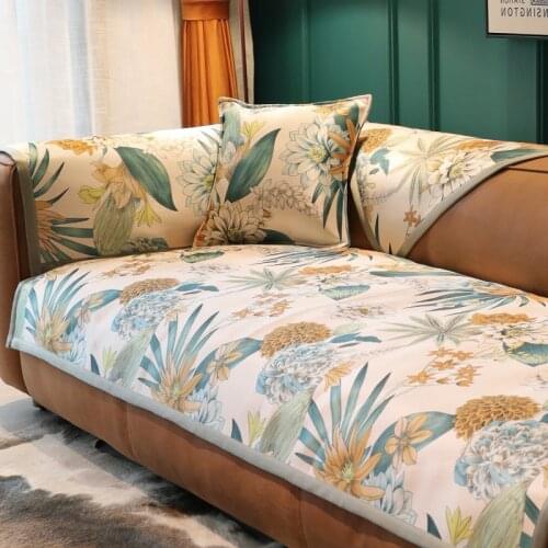 Plants Leaves Printed Sofa Couch Covers for Living Room Ice Silk Slipcover Non Slip Sofa Towels Lounge Sofa Furniture Protector