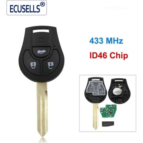 Remote Key Fob for Nissan Micra X-Trail Terrano 3 Buttons 433Mhz With id46 Chip