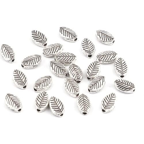 Doreen Box Loose Spacer Beads Leaf Antique Silver Color Handamde Metal Beads DIY Making Bracelets Jewelry 9mmx6mm,200PCs