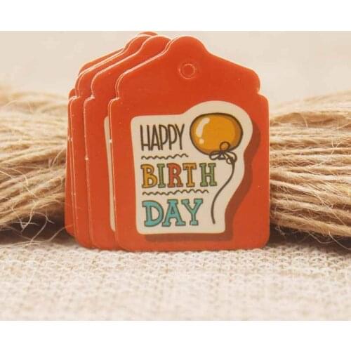 Feiluan 3.3*2.4cm various styels Happy birthday gifts hang tag pink/orange/yellow/green/blue full color print tag500+500ropes