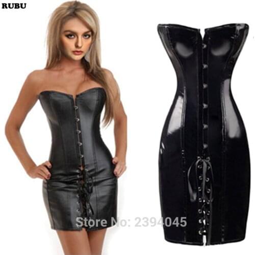 Hot red elegant black PVC corset sexy corpete chest binder leather corsets bustier corpetes bustier steel boned corset