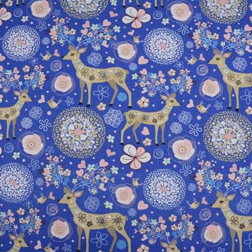 Good Thick Canvas Fabric Cartoon Blue Deer Printed Canvas Cotton Fabric Quilting Patchwork Table Cloth DIY Bag Sewing Sofa