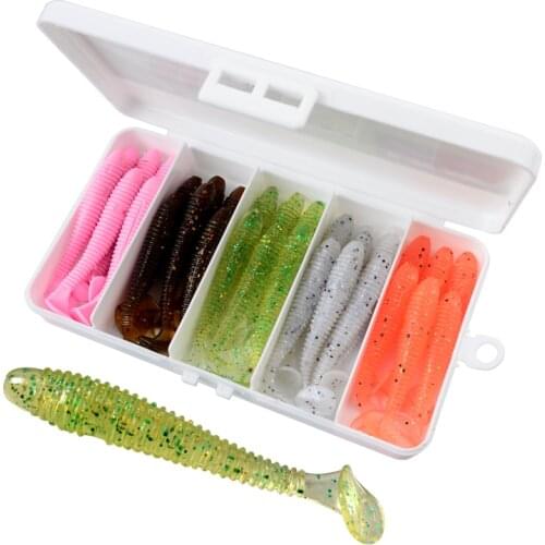 ILure 50 Pcs Fishing Soft Lures 60mm/75mm/80mm Wobblers Carp Fishing Bait Swimbait Tail Grub Lures Silicone Fishing Tackle Boxes