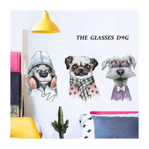 Creative Hip Hop Dog Wall Sticker Pictures For Living Room Sofa TV Background Wallpaper Pet Shop Fashion Posters Mural Wall Art