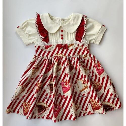 Summer Japanese Custom Kids Girls Short Sleeve Doll Collar Dress Red Duck Dress Kids Dresses for Girls Christmas Dress Girl