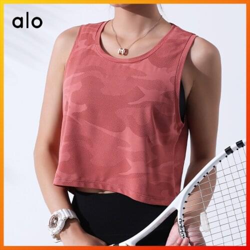 Alo Yoga New Summer Womens Short-sleeved Four-color Camouflage Pattern Breathable T-shirt Fitness Leisure Running Sports Top