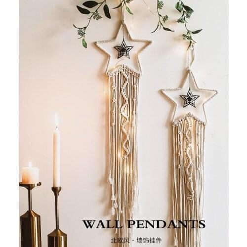Macrame Wall Hanging Tapestry Star Moon Shape for Living Room Bedroom Headboard Macrame Wall Decoration Farmhouse Bohe Decor