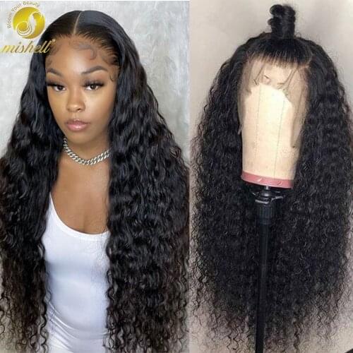 Mishell Jerry Curly Lace Front Human Hair Wigs Brazilian Kinky Curly Hair For Black Women 30 inch water wig 150 density