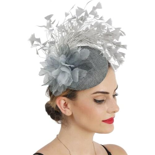 Imitation Sinamay Grey Hair Fasciantor Hat Wedding Women Headwear On Hairpin Bride Elegant Flower Hair Accessories Party Chapeau