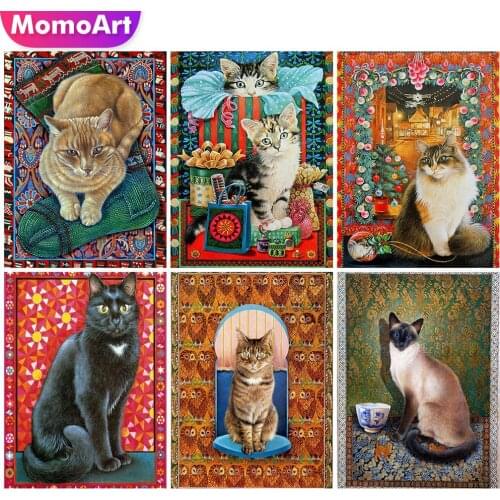 MomoArt 5D DIY Diamond Painting Cat Cross Stitch Full Square Diamond Embroidery Sale Animal Rhinestone Mosaic Craft Kit