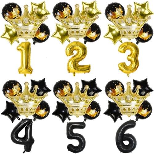 Black Gold Birthday Party Balloon Set 32inch Number Foil Ballon Crown Pentagram Balloons for Birthday Decoration Kids Toy Globos
