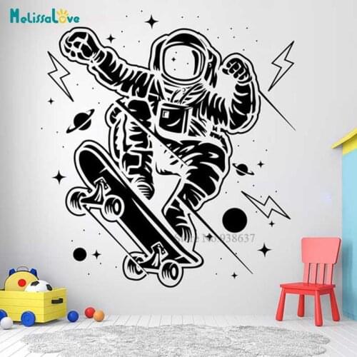 Skateboarding Astronaut Kids Room Playroom Sport Mural Decal Removable Vinyl Wall Art Sticker Decor BD090