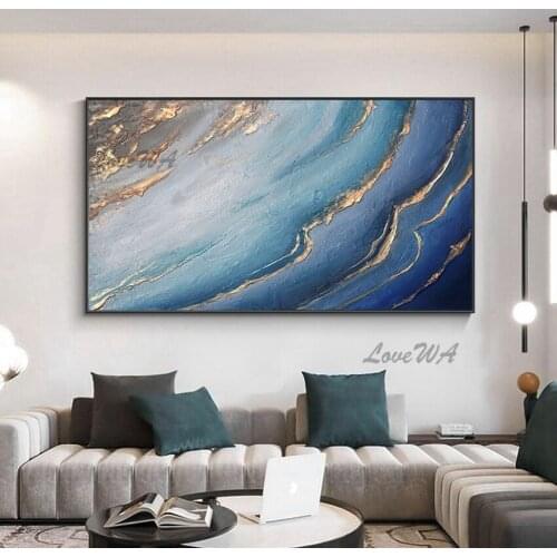 Leisurely Home Decoration Modern Abstract Oil Painting With Blue Ripples 100% Handpainted Artwork Paintings on Canvas Wall Art